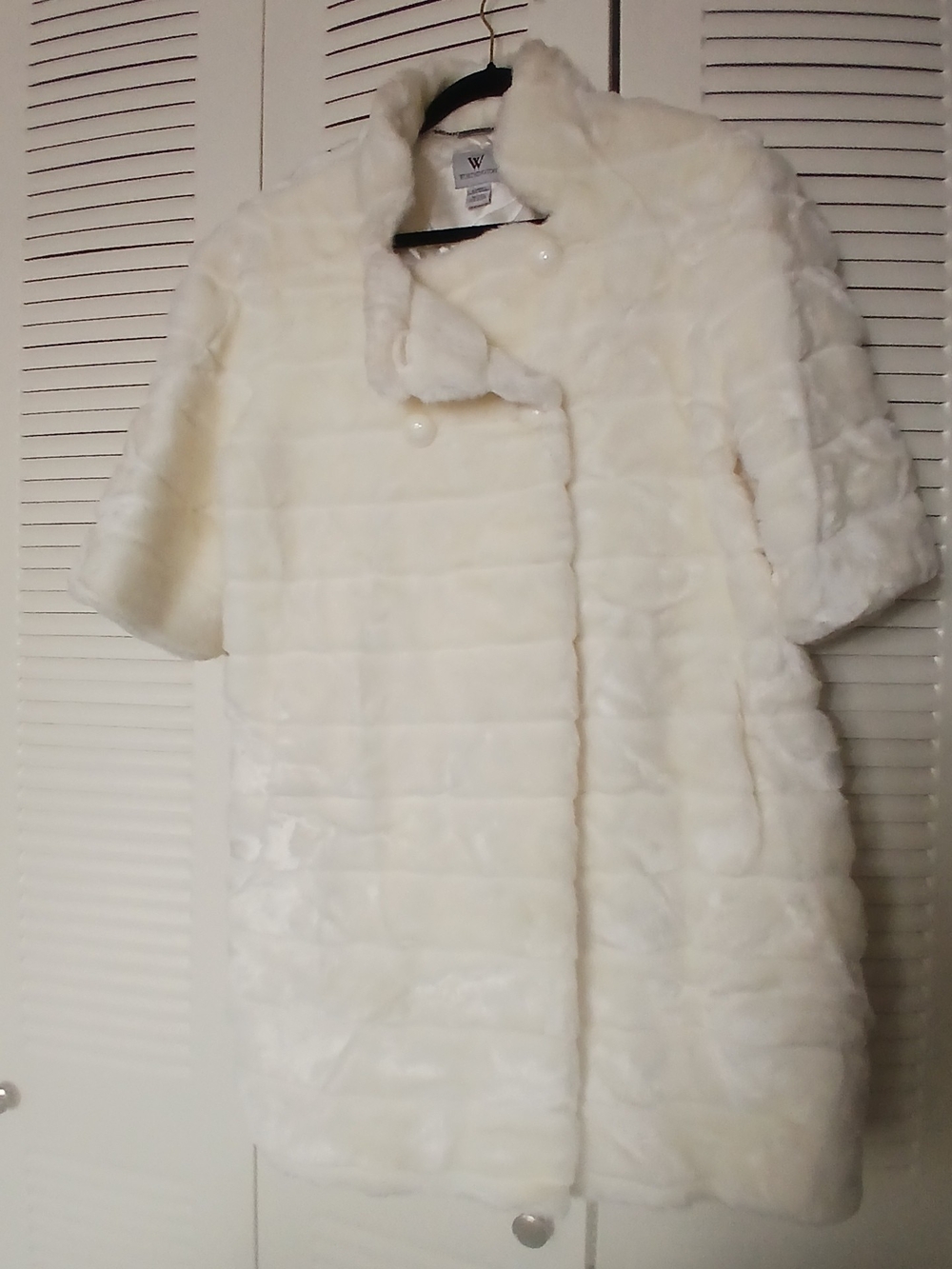 Worthington White Short-Sleeve Faux Fur Teddy Jacket